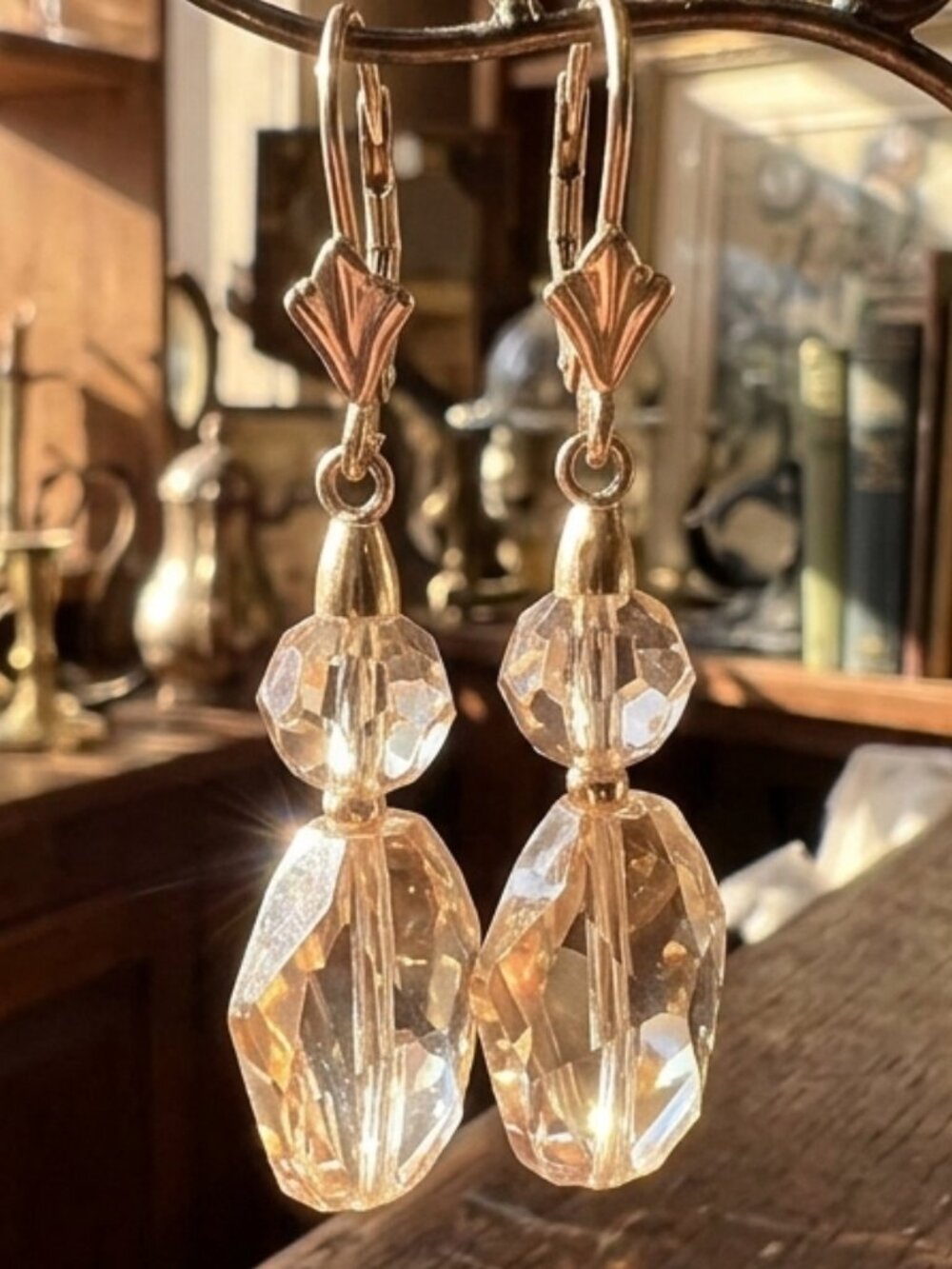 14K Gold Crystal Pierced Earrings